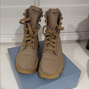 Prada Men's Beige Lace-Up Boots